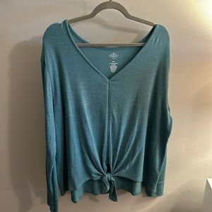 Plus Size Turquoise Tie Knot Long Sleeve Tunic St. John’s Bay